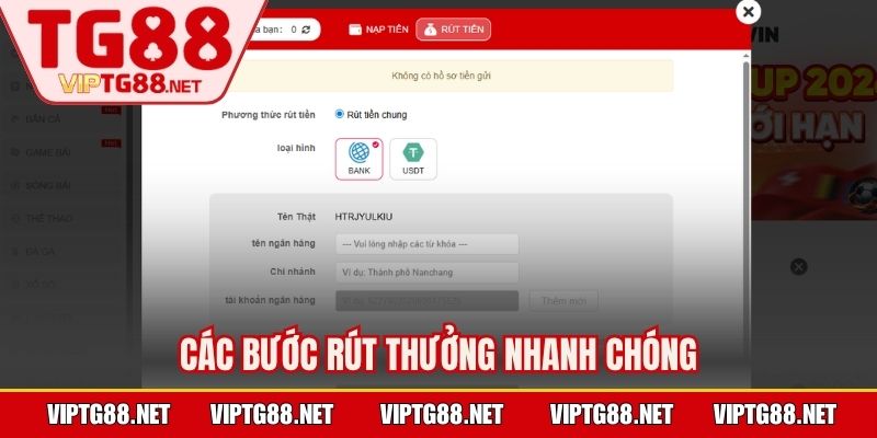 Các bước rút thưởng nhanh chóng