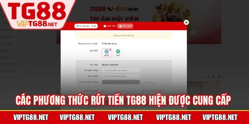 Các phương thức rút tiền TG88 hiện được cung cấp